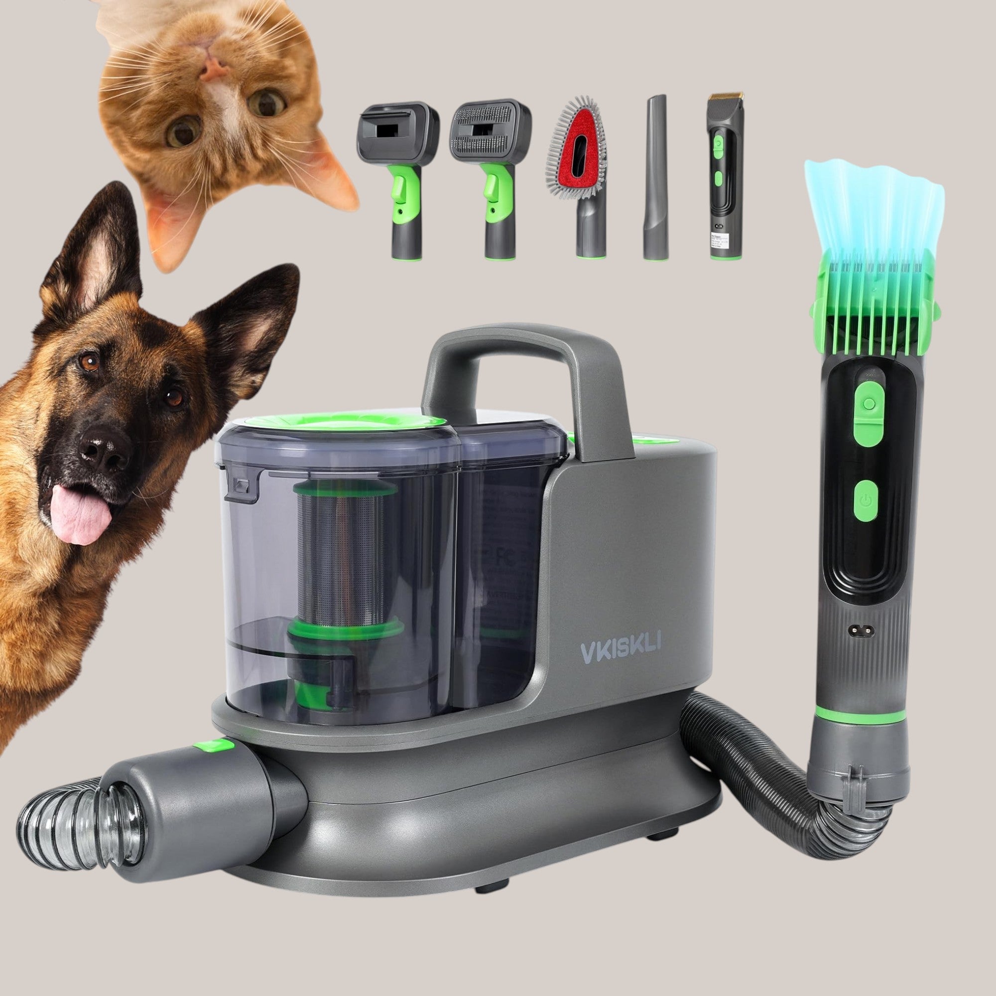 daski Vkiskli Pet Clipper Grooming & Pet Grooming Vacuum KitLow Noise Technology Picks Up 99% Pet Hair4 in 1 Proven Grooming Tools1.2L Capacity Pet Hair Dust Cup (with Clipper)